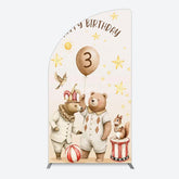 Aperturee - Aperturee Teddy Circus Happy Birthday Cartoon Half Moon Arch Backdrop